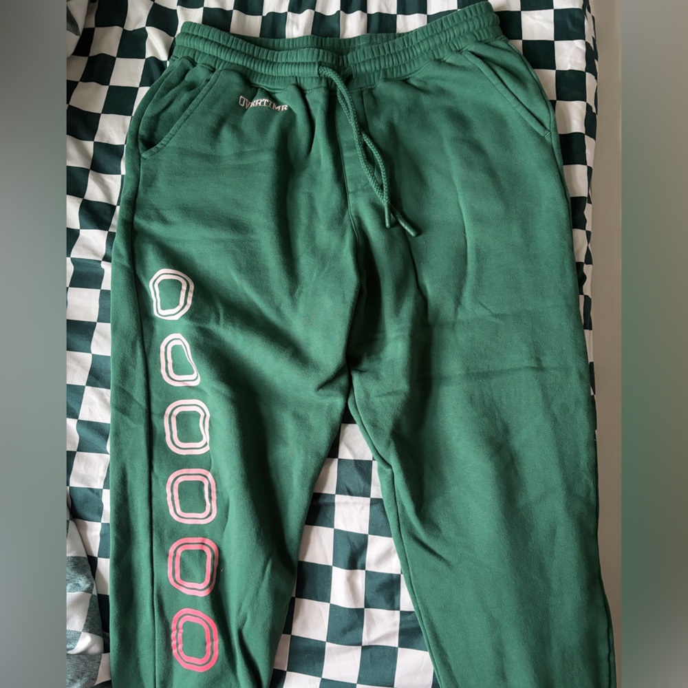 Green Sweatpants with Graphic Design